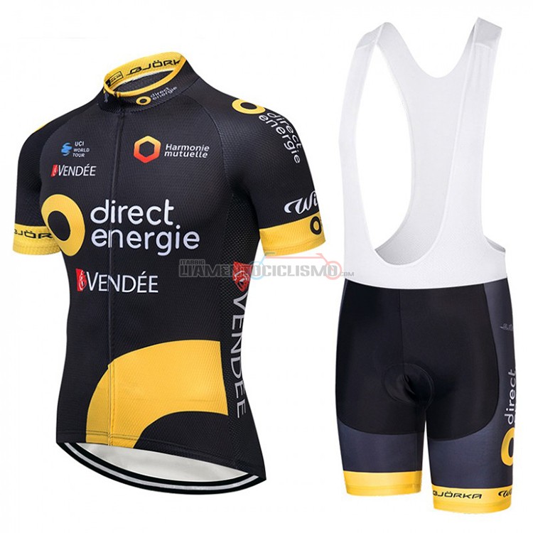 Abbigliamento Ciclismo Direct Energie Manica Corta 2018 Nero e Giallo